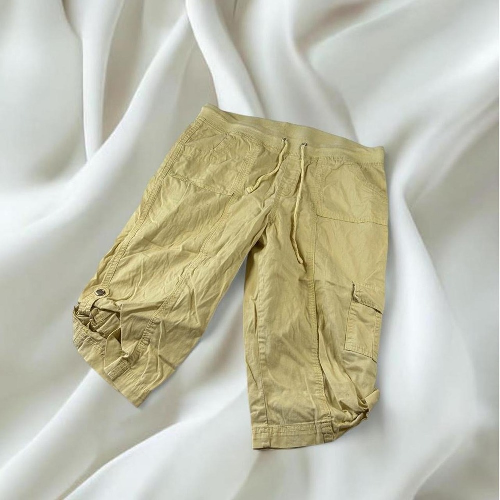 Hasting & Smith butter yellow cargo capri gaucho pants y2k mcbling grunge fairy